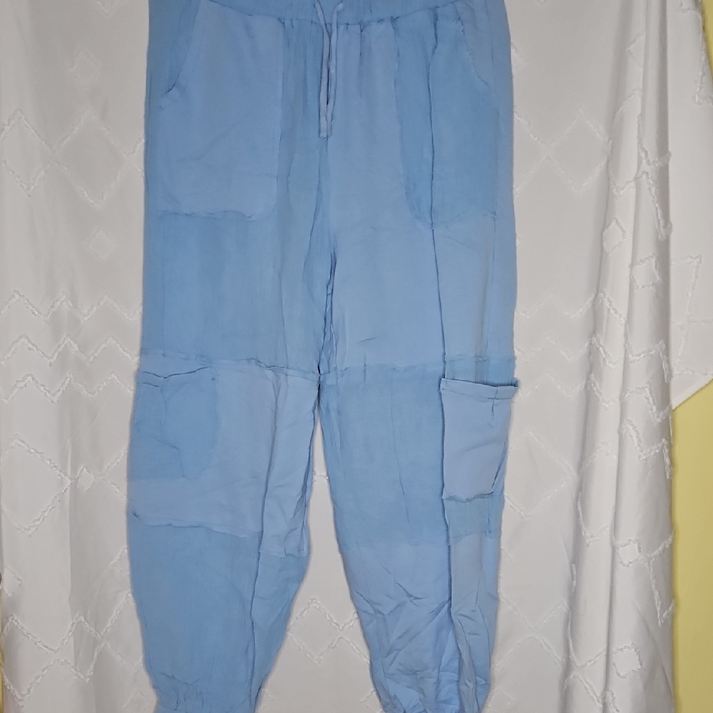 POL Sky Blue Relaxed Cargo Pants WAIST 16"